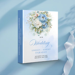 Elegant Dusty Blue Peonies Gold Wedding Memory  Binder