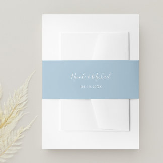 Elegant Dusty Blue Personalized Wedding Invitation Belly Band