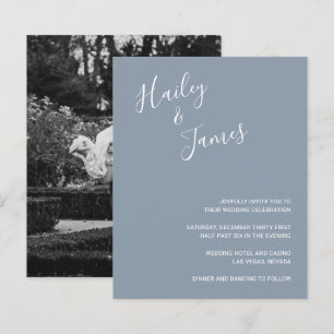 Elegant Dusty Blue Photo Budget Wedding Invite