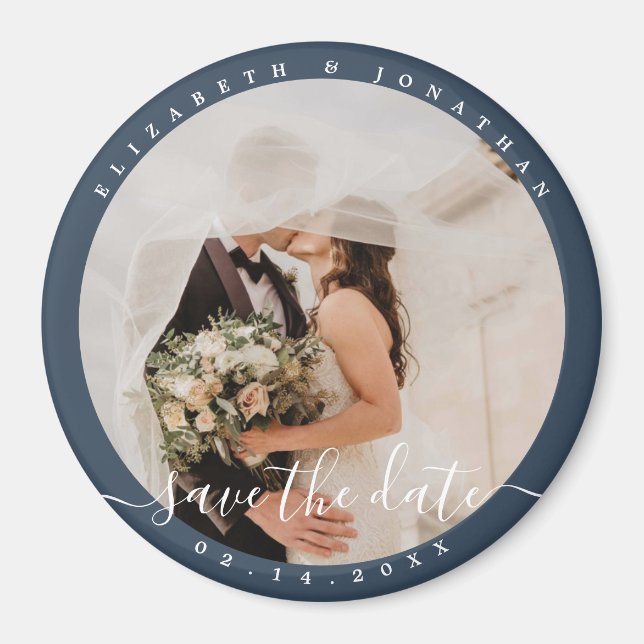 Elegant Dusty Blue Photo Wedding Save The Date Magnet (Front)