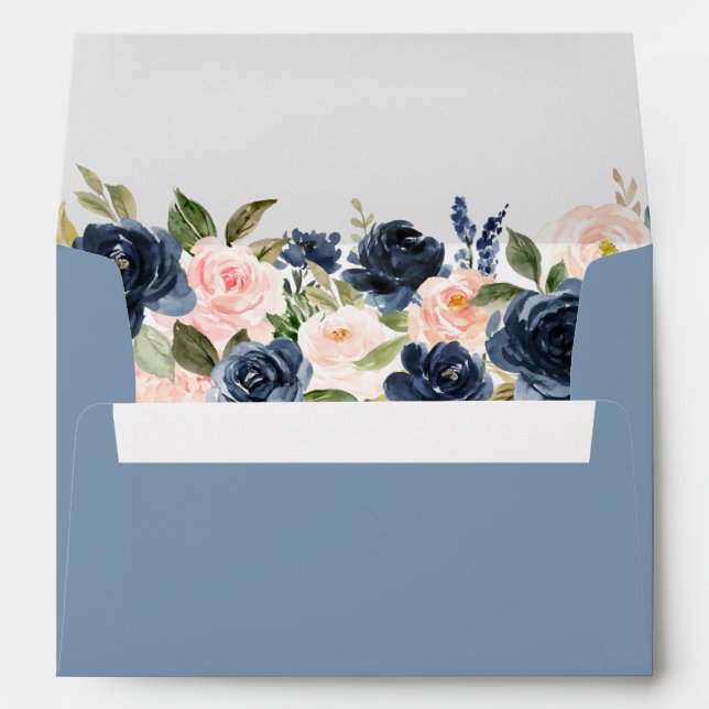 Elegant Dusty Blue Pink Blush Floral Wedding Envelope (Back (Bottom))