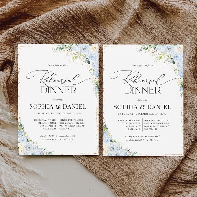 Elegant Dusty Blue Rehearsal Dinner Invitation (Creator Uploaded)