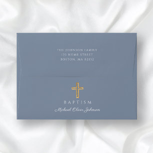 Elegant Dusty Blue Religious Cross Boy Baptism Envelope