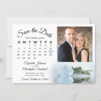 Elegant Dusty Blue Rose Calendar & Photo Wedding