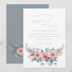 Elegant Dusty Blue Rose Garden Wedding Invitation
