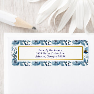 Elegant Dusty Blue Rose Gold Accent Return Address