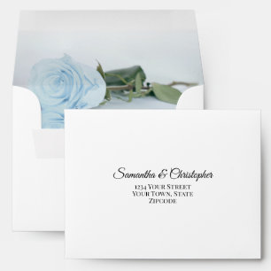 Elegant Dusty Blue Rose Inside Flap Wedding RSVP Envelope
