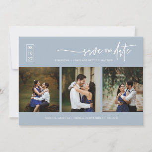 Elegant Dusty Blue Save the Date QR Code Photo Invitation