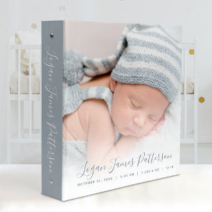 Elegant Dusty Blue Script Baby Photo Album Binder
