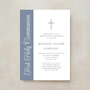Elegant Dusty Blue Script Boy First Communion Invi Invitation
