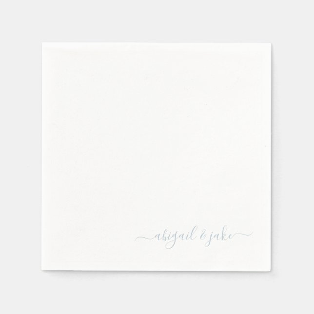 Elegant Dusty Blue Script Couple Names Wedding Napkin (Front)