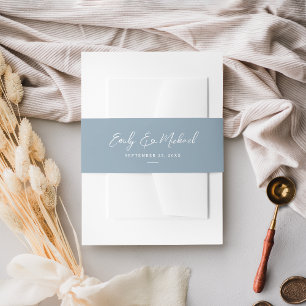Elegant Dusty Blue Script Minimal Wedding Invitation Belly Band