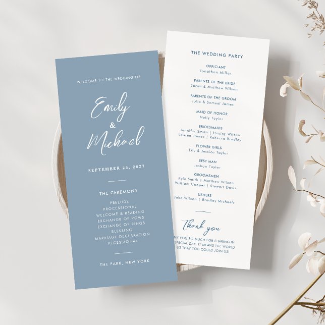 Elegant Dusty Blue Script Minimal Wedding Program (Creator Uploaded)