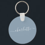 Elegant Dusty Blue Script Modern Name Personalized Keychain<br><div class="desc">Elegant Dusty Blue Script Name Personalized Keychain</div>