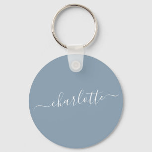 Elegant Dusty Blue Script Modern Name Personalized Keychain