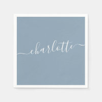 Elegant Dusty Blue Script Modern Name Personalized