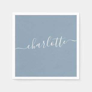 Elegant Dusty Blue Script Modern Name Personalized Napkin
