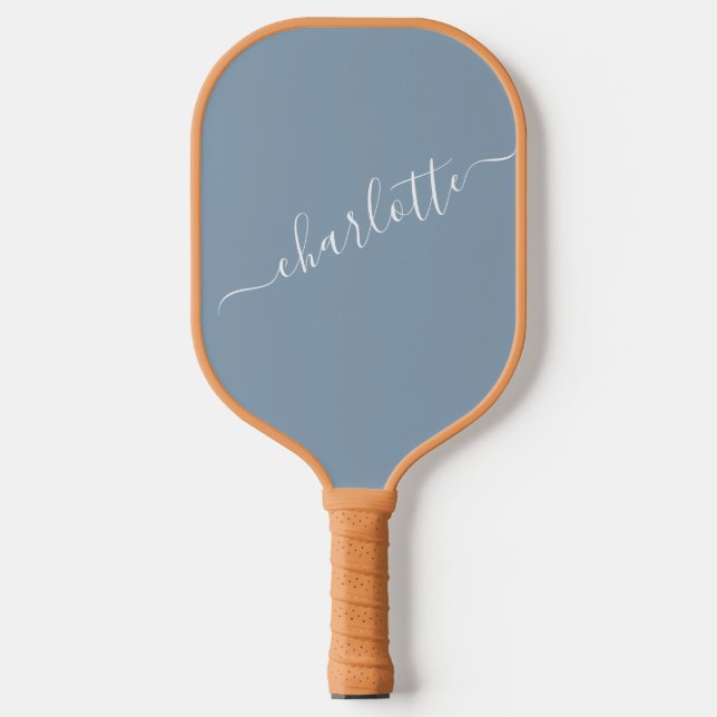 Elegant Dusty Blue Script Modern Name Personalized Pickleball Paddle (Front)