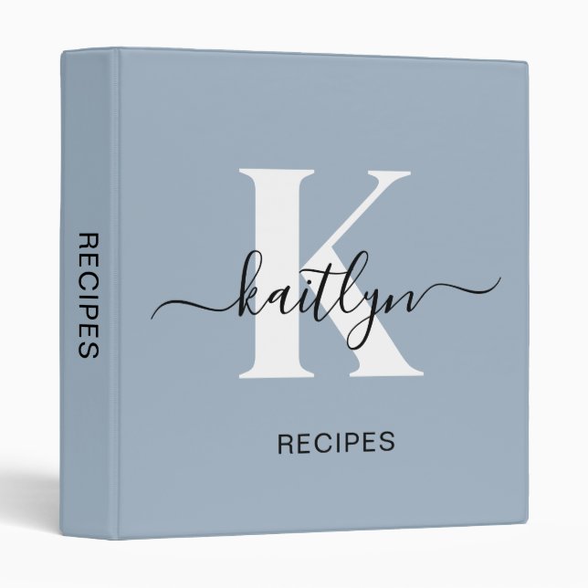 Elegant Dusty Blue Script Monogram Binder (Front/Spine)