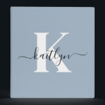 Elegant Dusty Blue Script Monogram Binder<br><div class="desc">This simple, elegant dusty blue 1" capacity 3 ring binder with your first name in a trendy script font in black and your first initial in a modern cap font in white is perfect for keeping your recipes, photos, papers neat and tidy. It's stylish and trendy and yet very classic....</div>