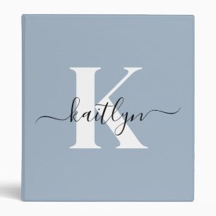 Elegant Dusty Blue Script Monogram Binder