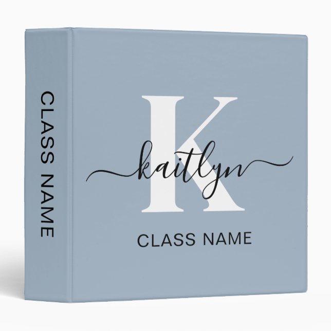 Elegant Dusty Blue Script Monogram Binder (Front/Spine)
