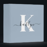 Elegant Dusty Blue Script Monogram Binder<br><div class="desc">This simple, elegant dusty blue 2" capacity 3 ring binder with your first name in a trendy script font in black and your first initial in a modern cap font in white is perfect for keeping your recipes, photos, papers neat and tidy. It's stylish and trendy and yet very classic....</div>