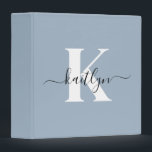 Elegant Dusty Blue Script Monogram Binder<br><div class="desc">This simple, elegant dusty blue 2" capacity 3 ring binder with your first name in a trendy script font in black and your first initial in a modern cap font in white is perfect for keeping your recipes, photos, papers neat and tidy. It's stylish and trendy and yet very classic....</div>