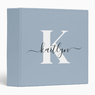 Elegant Dusty Blue Script Monogram Binder