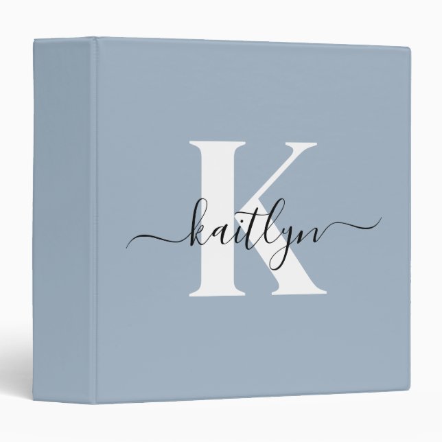 Elegant Dusty Blue Script Monogram Binder (Front/Spine)