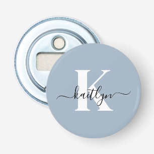 Elegant Dusty Blue Script Monogram Bottle Opener