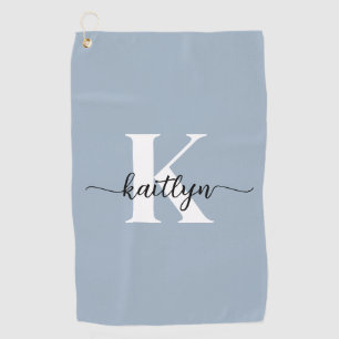 Elegant Dusty Blue Script Monogram Golf Towel