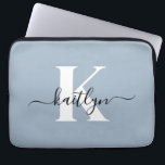 Elegant Dusty Blue Script Monogram Laptop Sleeve<br><div class="desc">This simple,  elegant dusty blue 13" laptop sleeve with your first name in a trendy script font in black and your first initial in a modern cap font in white is perfect for you.  It's stylish and trendy and yet very classic. It's unique - like you!</div>