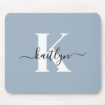 Elegant Dusty Blue Script Monogram Mouse Pad<br><div class="desc">This simple, elegant dusty blue mousepad with your first name in a trendy script font in black and your first initial in a modern cap font in white is perfect for your office/desk. It's stylish and trendy and yet very classic.</div>