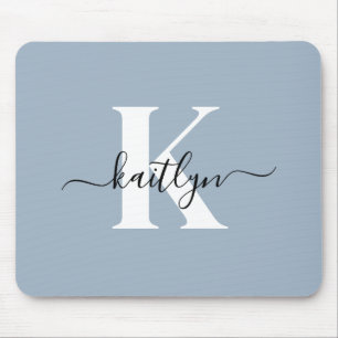 Elegant Dusty Blue Script Monogram Mouse Pad
