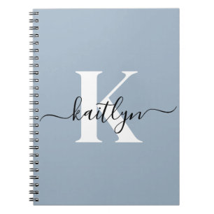 Elegant Dusty Blue Script Monogram Notebook