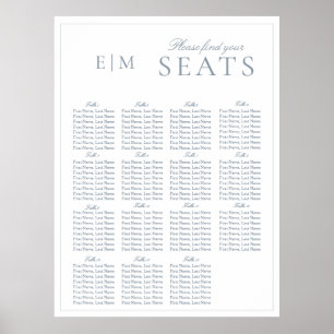 Elegant Dusty Blue Script Monogram Wedding Seat Poster