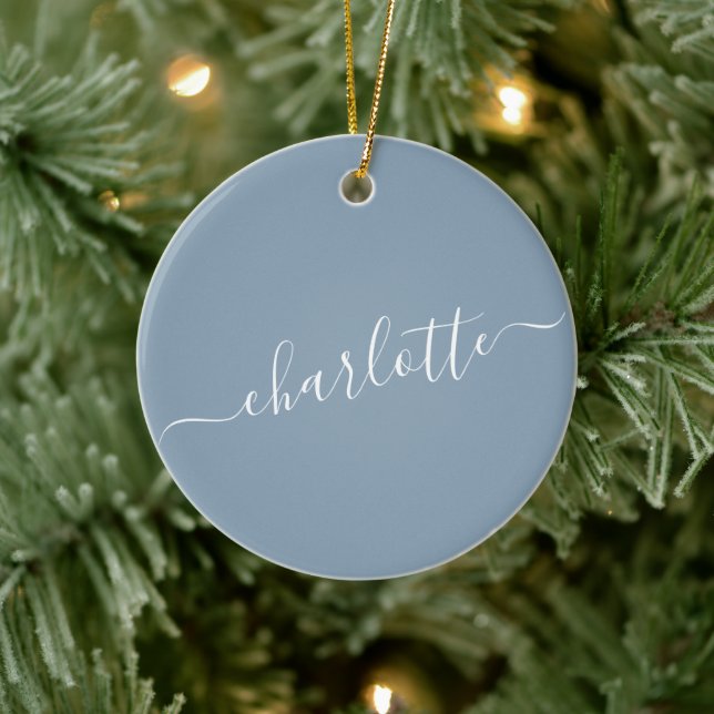 Elegant Dusty Blue Script Name Personalized    Ceramic Ornament (Tree)
