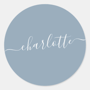 Elegant Dusty Blue Script Name Personalized  Classic Round Sticker