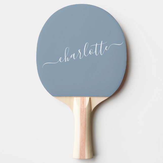 Elegant Dusty Blue Script Name Personalized  Ping Pong Paddle (Front)