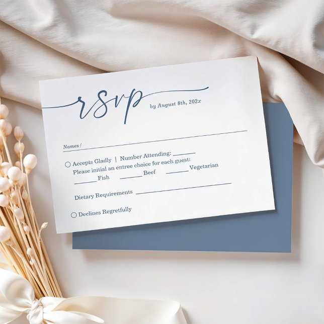 Elegant Dusty Blue Script - Simple Chic Wedding RSVP Card (Creator Uploaded)