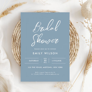 Elegant Dusty Blue Script Typography Bridal Shower Invitation