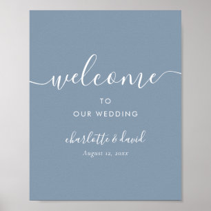 Elegant Dusty Blue Script Wedding Welcome Sign