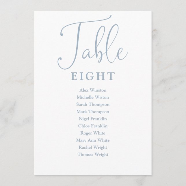 Elegant Dusty Blue Seating Chart Table Number (Front)