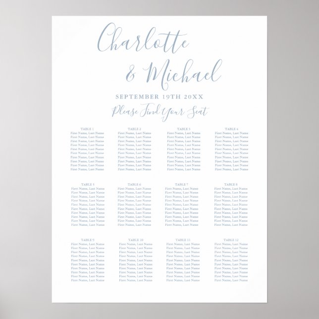 Elegant Dusty Blue Signature Wedding Seating Chart (Front)