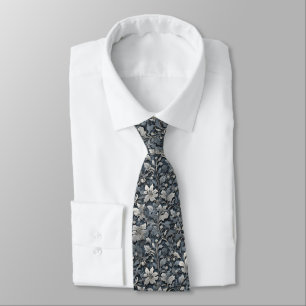 Elegant dusty blue silver white gray floral tie