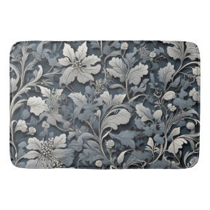 Elegant dusty blue silver white grey floral bath mat