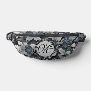 Elegant dusty blue silver white grey floral fanny pack