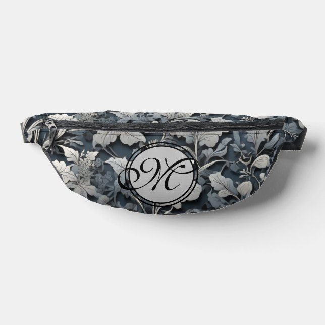 Elegant dusty blue silver white grey floral fanny pack (Lay Down)
