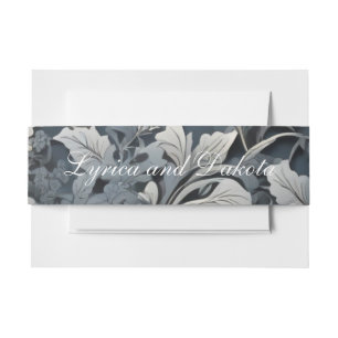 Elegant dusty blue silver white grey floral invitation belly band